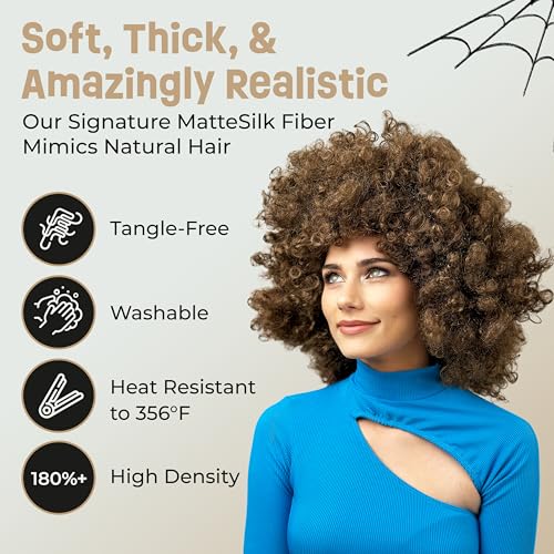 ALLAURA Women's Jumbo Afro Kinky Curly Brown Wig - Large Bouncy Natural Look, Variation 26 Brown