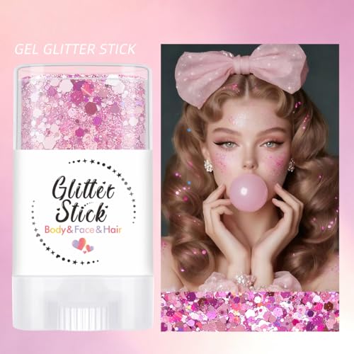 Body Glitter Stick for Face, Body & Hair - Pink & Purple Chunky Sparkle Glitter, 2 Pack | Long Lasting Party Makeup for Festival, Rave, Concert & Cosplay