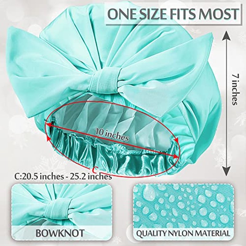 4 Pcs Shower Caps for Women, Waterproof Reusable Shower Hair Caps Bowknot Satin Bath Hair Caps Elastic Hem Turban Shower Bath Caps for Long Short Curly Hair Women Girls (Dot)