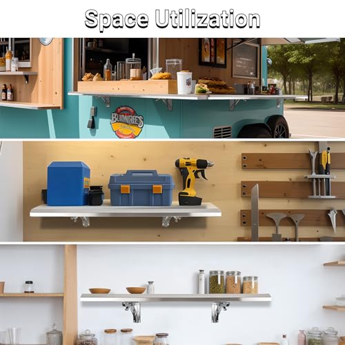 48x12-Inch Folding Concession Shelf Stainless Steel Wall Mount Kitchen Garage