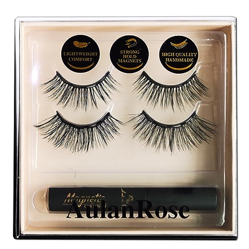 Magnetic Eyelashes with Eyeliner Kit, Synthetic Fiber, Natural Look, Waterproof, No Glue Required (Black+8)