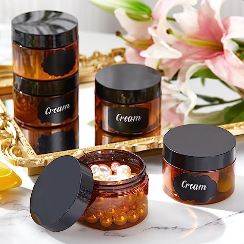 Dandat Amber Plastic Jars with Lids Refillable Round Storage Container with Labels and Pen Christmas Small Empty Travel Jar for Lotion Gel Essential Oil Body Powders Ointments(4 oz, 121 Pcs)