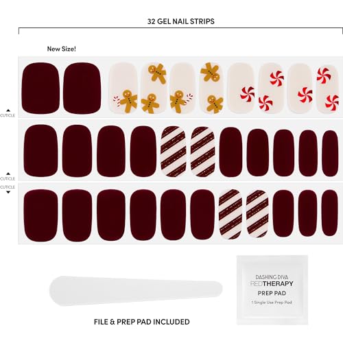 Gel Nail Strips - Long Lasting Gel Manicure with Festive Gingerbread & Candy Cane Designs