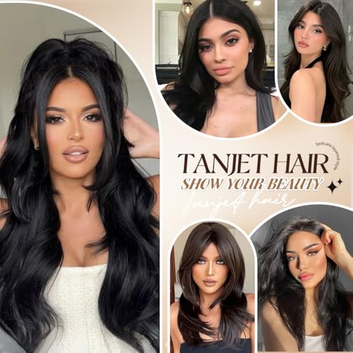 Long 26 Inch Lace Front Wig - Natural Black 200 Density, 4x1 Closure - Black