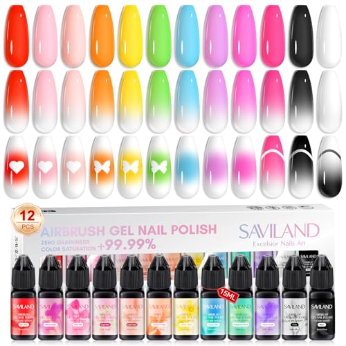 SAVILAND Basis Color Airbrush Gel Nail Polish Set - 12 Colors, Hema-Free