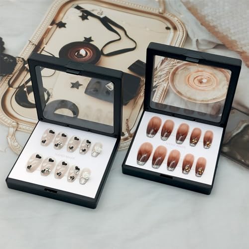 3.5 Inch Black Floating Nail Packaging Box Set with 90 Adhesive Tapes - 32 Pack