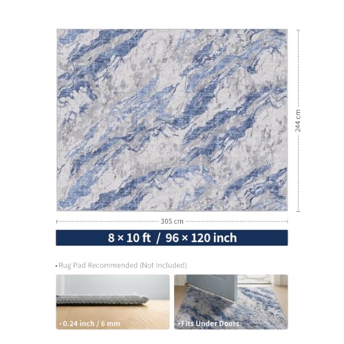 Blue Grey Coastal Area Rug 8x10 Modern Abstract Ocean Pattern for Living Room - Light Blue