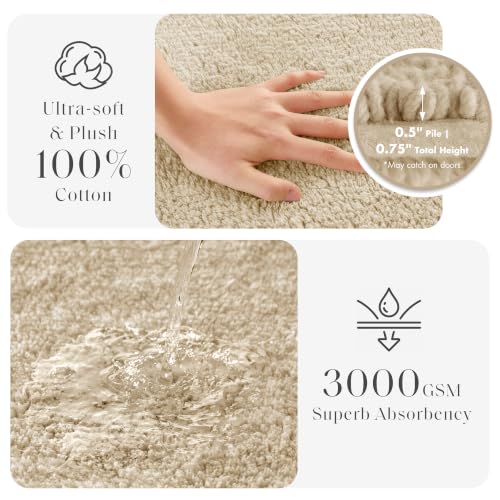 Reversible Cotton Bath Runner 24 x 72 Natural - Plush, Dense 3000GSM