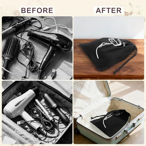 Hair Dryer Storage Bags Bulk 16 Pack Drawstring Pouches - Black