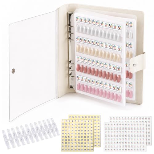 Magnetic Nail Swatch Book with 96 Tips Leather Display Kit - White