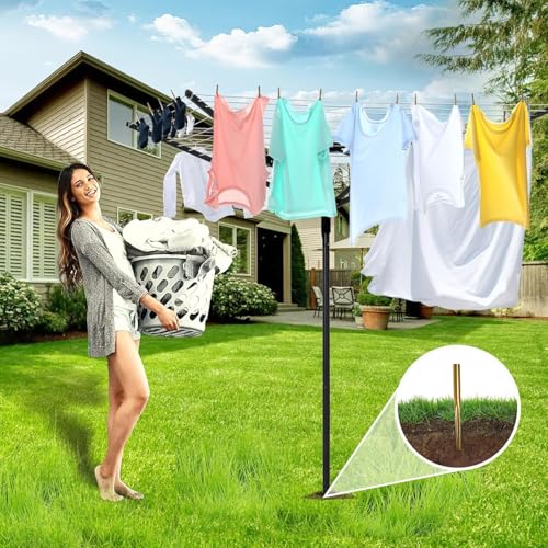 Heavy Duty Outdoor Umbrella Clothesline with 12 Lines & Adjustable Height