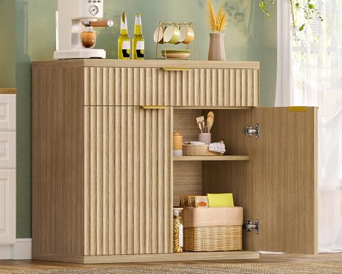 32-Inch Fluted Buffet Cabinet with Adjustable Shelves for Kitchen Living Room