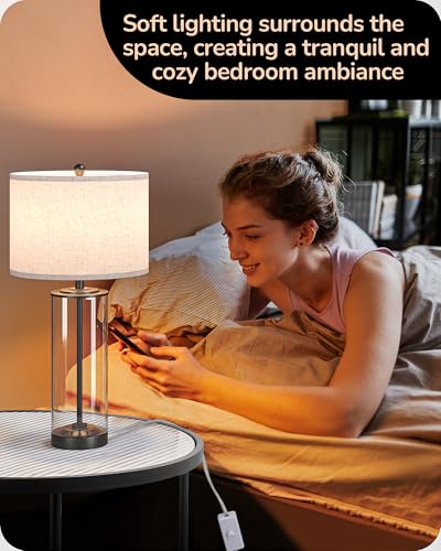 EDISHINE 23.6'' Glass Table Lamp Set of 2 - Black, DIY Refillable & Rotary Switch