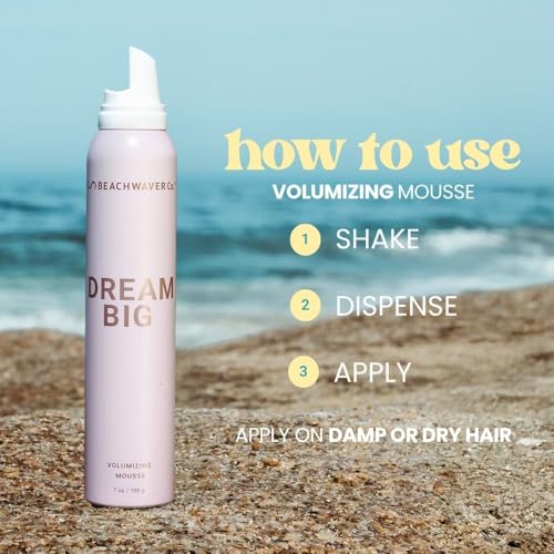 Beachwaver Dream Big Volumizing Mousse 7oz - Lightweight, Vegan Hair Foam with Pink Sugar Fragrance