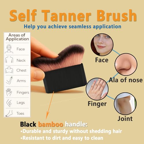 3 Pcs Streakless Self Tanning Mitt - Leakproof-lined Self Tanner Mitt, Black Self Tanning Brush for Self Tan Mitt Applicator, Self Tanner Brush, Back Tanning Applicator, Tanning Glove for Lotion,Cream