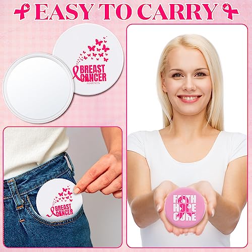 Soaoo 60Pcs Breast Cancer Awareness Pocket Mirrors Pink Ribbon – Compact 2.68in