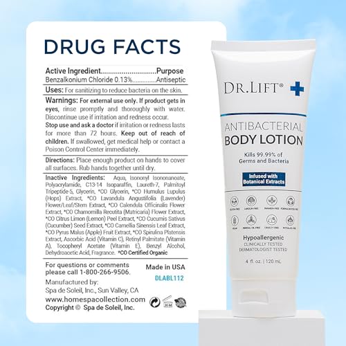 Dr. Lift Antibacterial Body Lotion 4 oz Pack of 2 - Moisturizing & Germ-Fighting