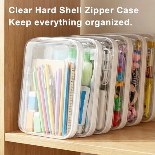 HOUYEE 3 Pack Clear Hard Shell Zipper Case,Hard Plastic Organizer Pouches for Toys Storage,Travel,Small Items,Makeup,Transparent & Waterproof Storage(Large)