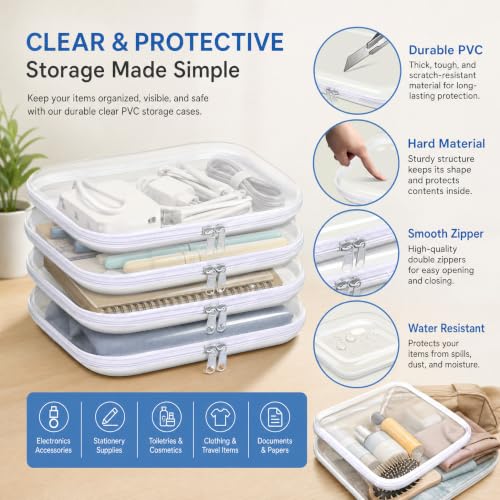 White 3-Pack Transparent Hard Shell Zipper Travel Organizer Pouches