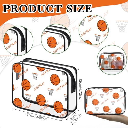 Basketball Clear Makeup Bags Set of 24 Waterproof Cosmetic Pouches with Zipper