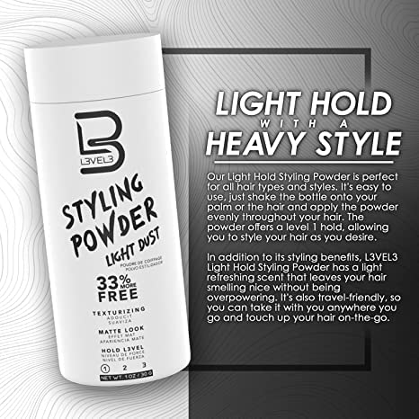 L3 Travel Styling Powder Small 0.02oz Pack of 12 Natural Look Men’s Hair Powder