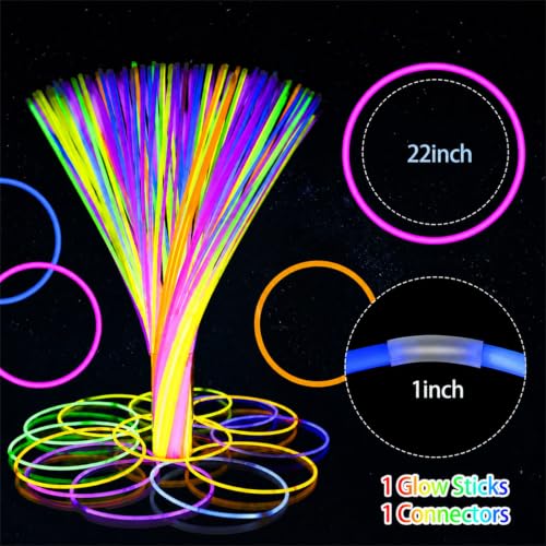 Halloween Glow Stick Necklaces Bulk 22 Inch, 5 Colors, 200 Pack