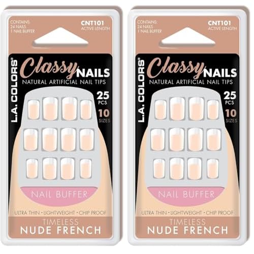 L.A. COLORS Classy Nail Tips (carded), Timeless Nude French CNT101B (Pack of 2)