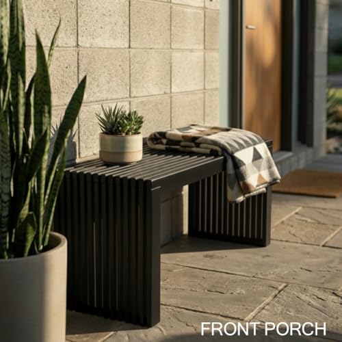 SWEVEN Waterfall Black Bamboo Bench 36in | Narrow Entryway Dining Outdoor