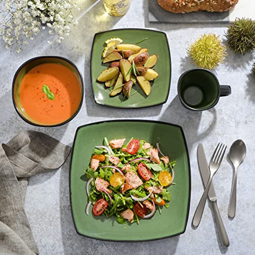 Gibson Soho Lounge 16-Piece Dinnerware Set for 4, Green - Modern Square Stoneware
