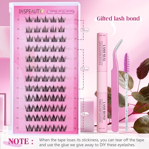 Self Adhesive Manga Eyelash Clusters Press-On Lashes No Glue Needed Pre Glued Eyelash Clusters Volume Anime Lash Clusters Individual Lashes by INSPEAUTY