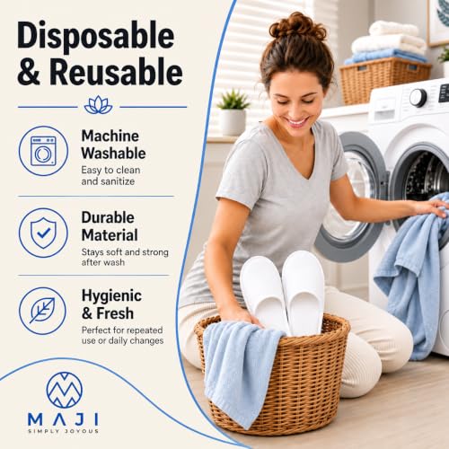 Disposable White Spa Slippers - Non-Slip Guest Footwear, 6 Pairs, Medium Variation