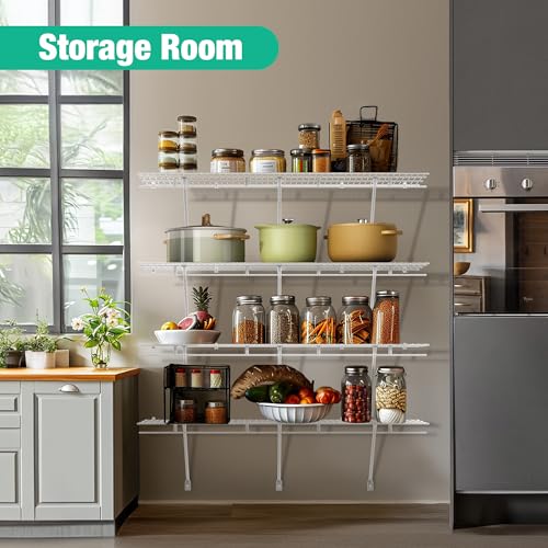 Wall Mounted Closet Shelves 2 Pack - 4 ft x 16 in Wire Shelf Kit, Space-Saving Storage
