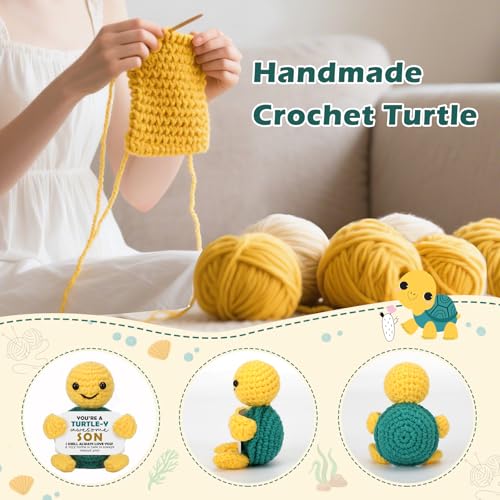 Christmas Son Gifts from Mom Dad, Stocking Stuffers Birthday Gifts for Son Teens Adult Kids, Best Step Bonus Son in Law Ever Gift Present, Funny Small Cute Handmade Positive Animals Crochet Turtle