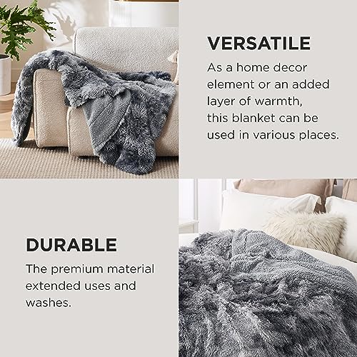 Bedsure Tie Dye Grey Faux Fur Sherpa King Bed Blanket 108x90 Inches