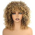 Blonde Mixed Brown Curly Afro Wig for Women 14in Short Kinky 70s Style with Bangs