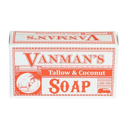 VanMan Beef Tallow and Coconut Oil Bar Soap ? Pure Grass-Fed Beef Tallow Soap with Coconut Oil & Kaolin Clay, Subtle Grapefruit Scent, Hydrating & Nourishing, Clean Ingredients, 3.8oz