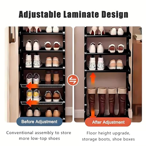 Black 7-Tier Vertical Bamboo Shoe Rack Organizer for Small Spaces