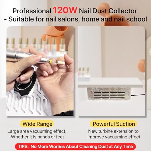 120W Nail Dust Collector Vacuum with Reusable Filters & Portable Brush