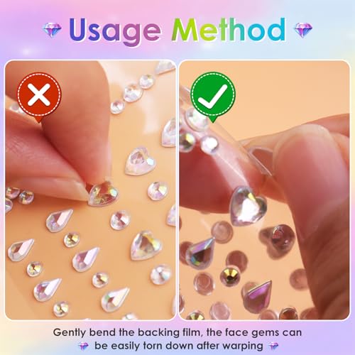 Erythem Face Gems for Women 6 Sheets Face Jewels Stick On Self Adhesive Rhinestones Stickers for Makeup Music Festival Rave Party (4Luminous)