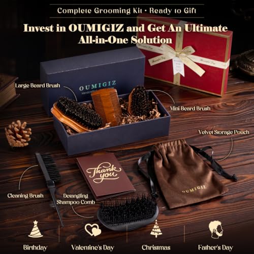 Beard Brush & Comb Set for Men - Handmade Sapele Wood Grooming Kit