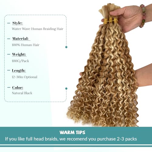 14 Inch Water Wave Human Hair for Braiding - 2 Bundles 100g - Blonde #27P613 Variation 27P613