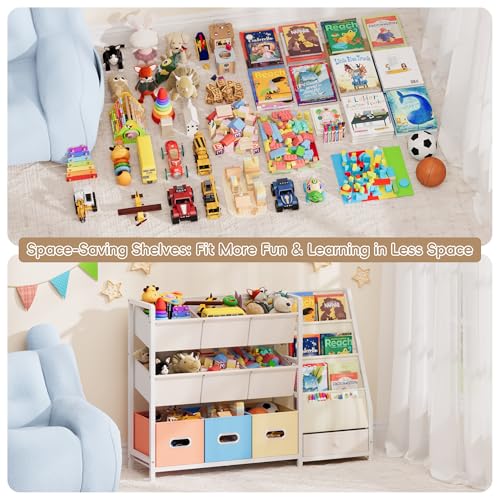 Kids Toy Storage Organizer with 10 Bins and 3 Shelves - Kids Bookcase