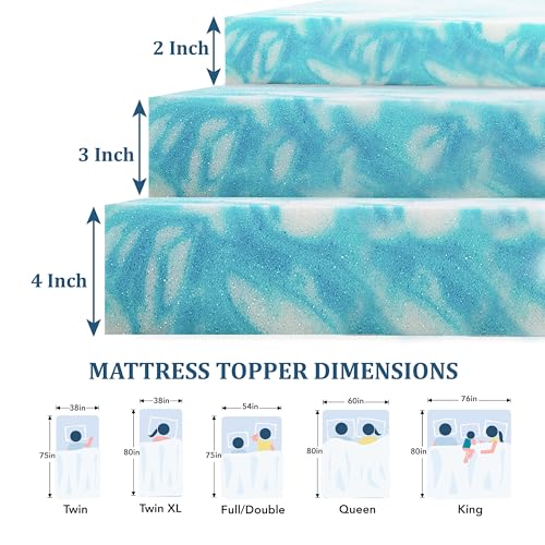 3 Inch Gel Memory Foam Mattress Topper California King Pressure Relief