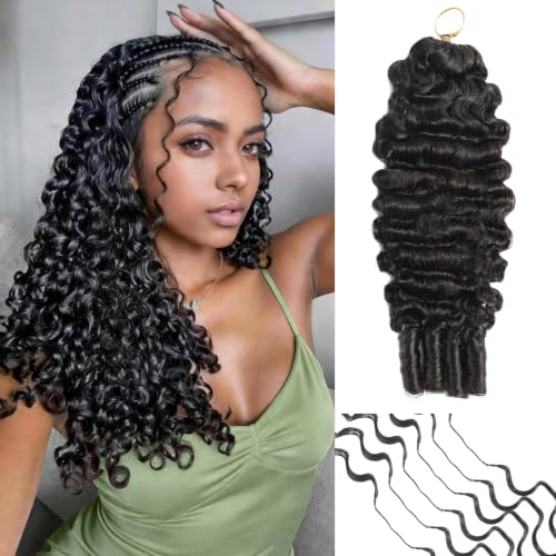 Human Crochet Hair for Black Women - Burmese Curly 16 Inch 60g Pre-Separated Feather Extensions - Natural Black