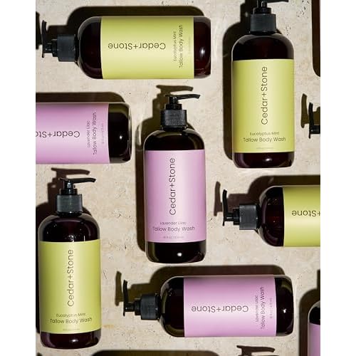 Cedar + Stone Clean Body Wash with Grass-Fed Tallow ? Sulfate-Free Natural Body Wash for Dry, Sensitive Skin ? Eucalyptus & Mint with USDA Organic Oils, 16oz