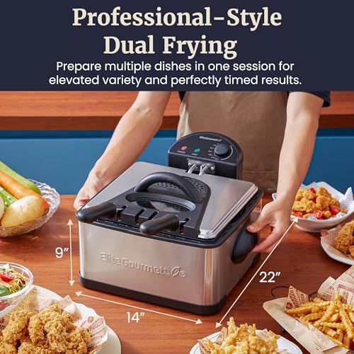 Elite Gourmet 4.5Qt Deep Fryer with Dual 2Qt Stainless Steel & Black Baskets - Split Tank
