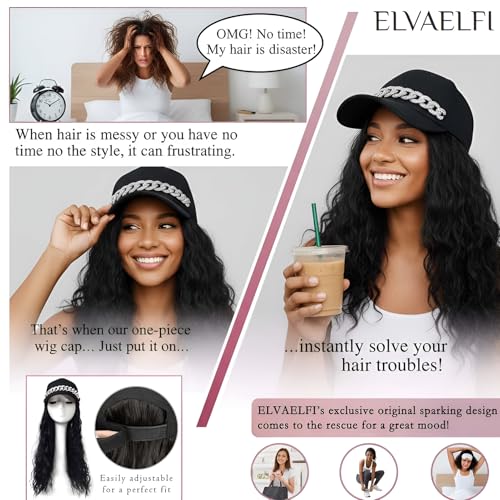 18-Inch Wavy Matte Black Cap Wig with Rhinestone Decor - Adjustable Fit