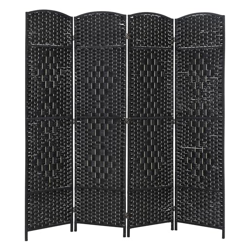 4-Panel Folding Privacy Room Divider - 6 ft Wood Screen for Home & Office, Black