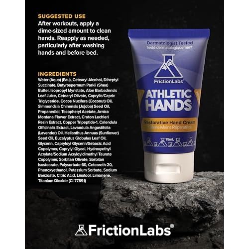 Friction Labs Athletic Hands - Daily Restorative Hand Cream for Active & Dry Skin - Derm Tested Non-Greasy Shea Butter Improves Elasticity & Resilience - Hand Salve for Athletes - Eucalyptus Scent