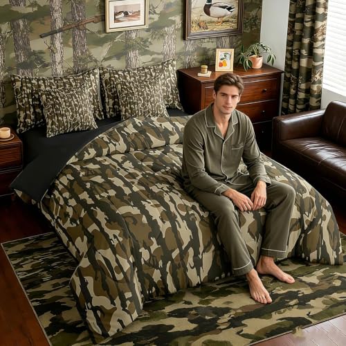 Feelyou Camouflage Military Bed in a Bag Queen Size Kids Bedding Set - Army Green